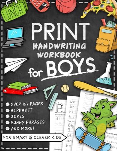 Print Handwriting Workbook for Kids with Jokes & Riddles for Boys: Trace Alphabet Letters and Penmanship Writing Improvement Practice Paper