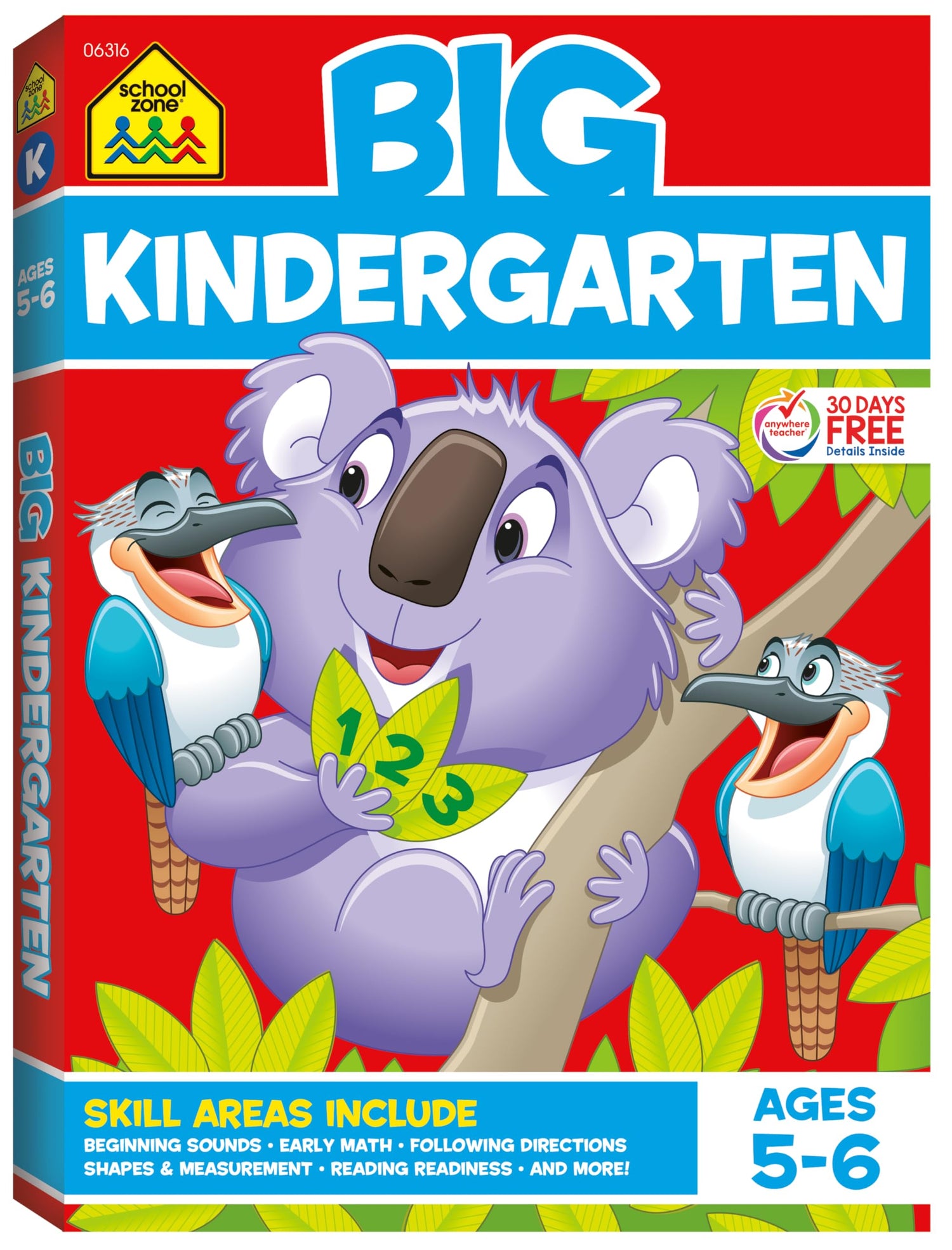 School Zone - Big Kindergarten Workbook - 320 Pages, Ages 5 to 6, Early Reading and Writing, Numbers 0-20, Basic Math, Matching, Story Order, and More — used book cover