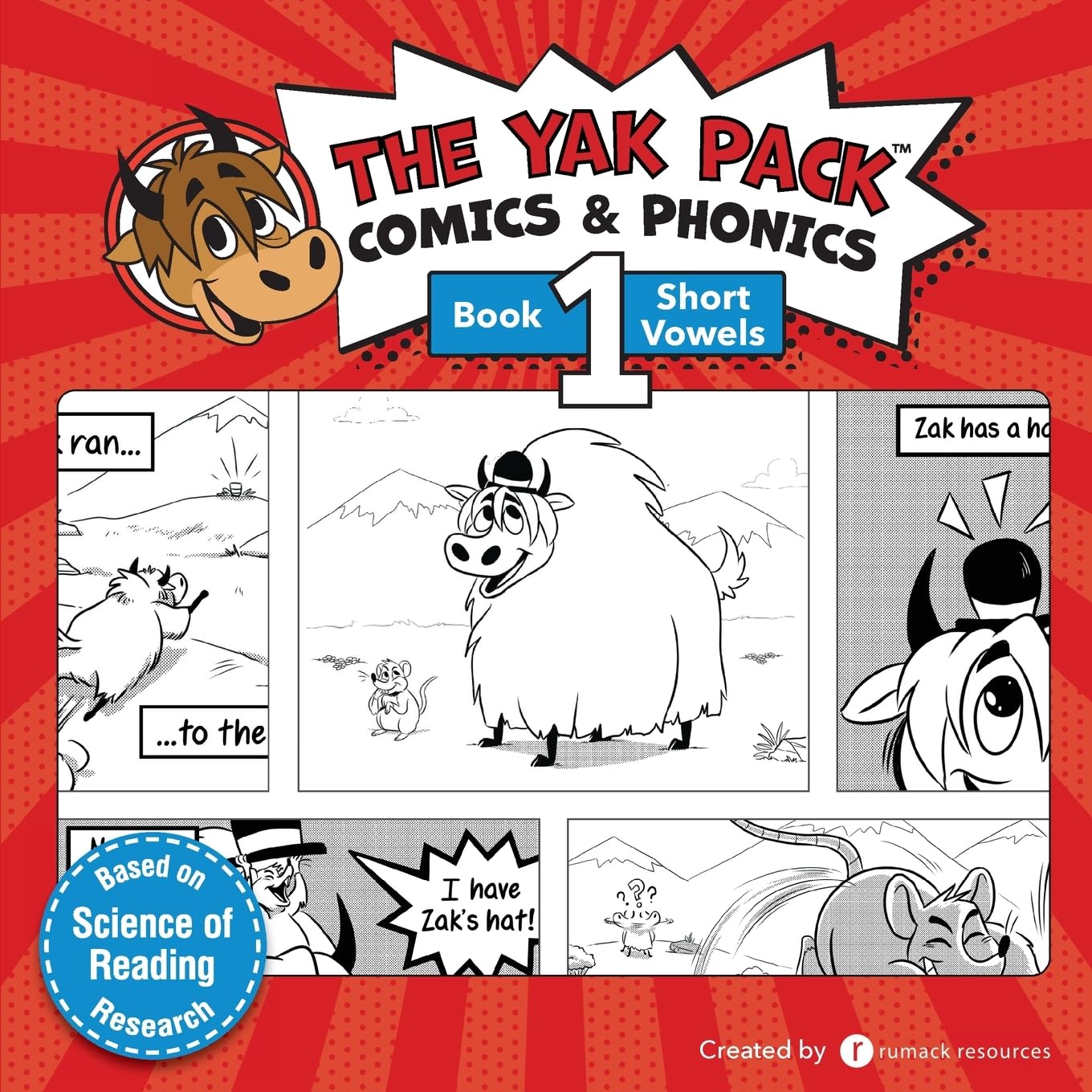 The Yak Pack: Comics &amp; Phonics: Book 1: Learn to read decodable short vowel words (The Yak Pack Comics Complete Series)