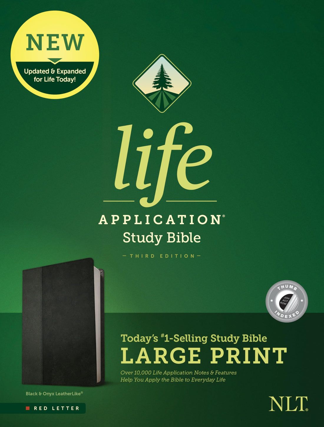 Tyndale NLT Life Application Study Bible, Third Edition, Large Print (LeatherLike, Black/Onyx, Indexed, Red Letter) – New Living Translation Bible, Large Print Study Bible for Enhanced Readability