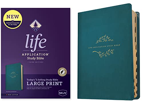NKJV Life Application Study Bible, Third Edition, Large Print (LeatherLike, Teal Blue, Indexed, Red Letter)