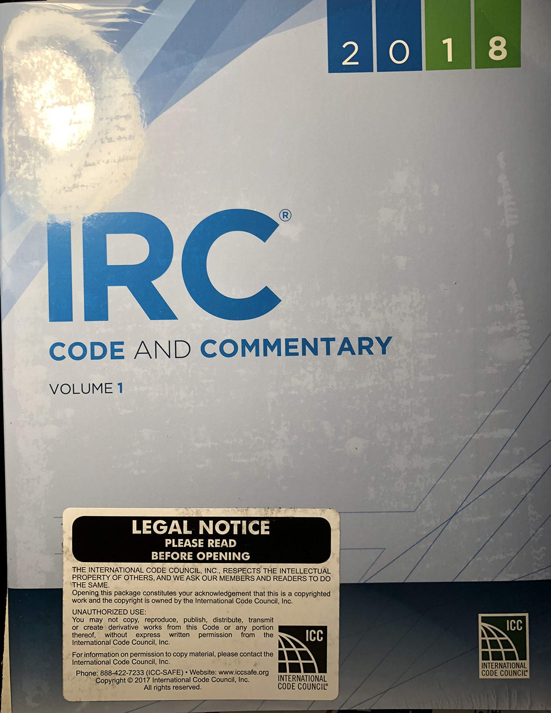 2018 IRC® Code and Commentary, Volume 1 — used book cover