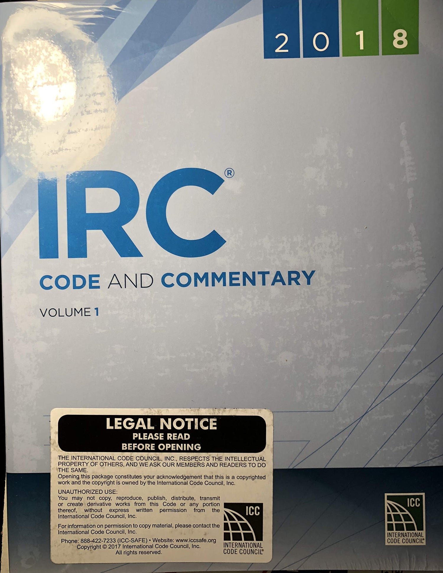 2018 IRC® Code and Commentary, Volume 1 — used book cover