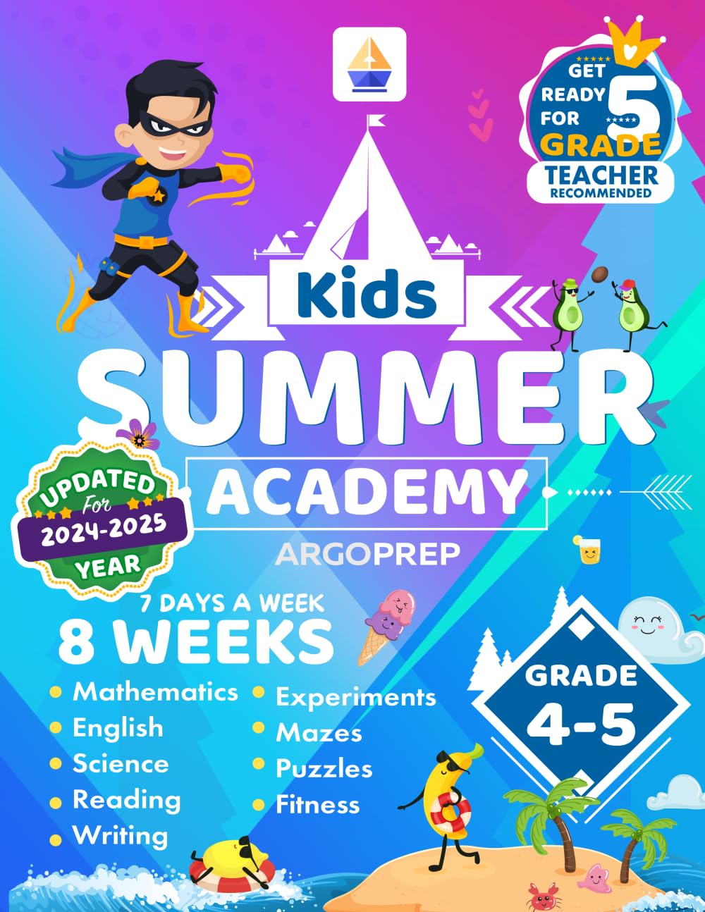 Kids Summer Academy by ArgoPrep - Grades 4-5: 8 Weeks of Math, Reading, Science, Logic, Fitness and Yoga | Online Access Included | Prevent Summer Learning Loss