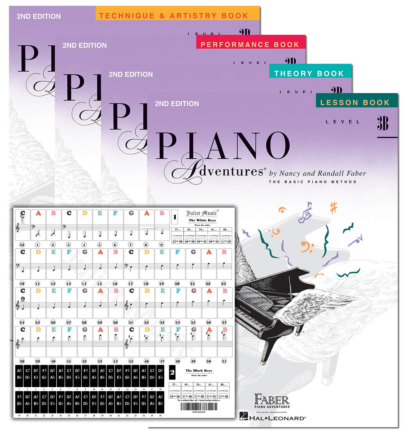 Piano Adventures Level 3B Learning Set By Nancy Faber - Lesson, Theory, Performance, Technique &amp; Artistry Books &amp; Juliet Music Piano Keys 88/61/54/49 Full Set Removable Sticker — used book cover