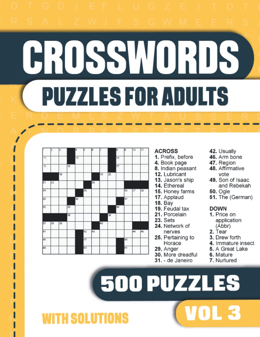 Crosswords Puzzles for Adults: Crossword Book with 500 Puzzles for Adults. Seniors and all Puzzle Book Fans - Vol 3 (Crosswords Puzzles for Adults with 500 Puzzles)