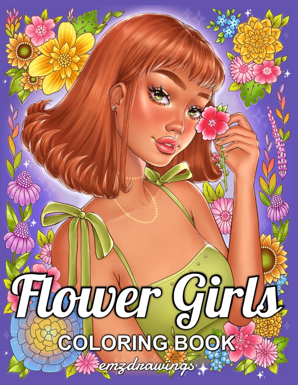 Flower Girls: Coloring Book For Adults and Teens Featuring Unique Portrait Illustrations with Detailed Floral Designs for Relaxation and Stress Relief — used book cover