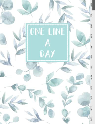 One Line a Day: A Big 5-Year Memory Journal size 8.5x11 inches, 380 pages, with monthly tabs, Flower Cute Turquoise Watercolor Painting Botanical on Cover