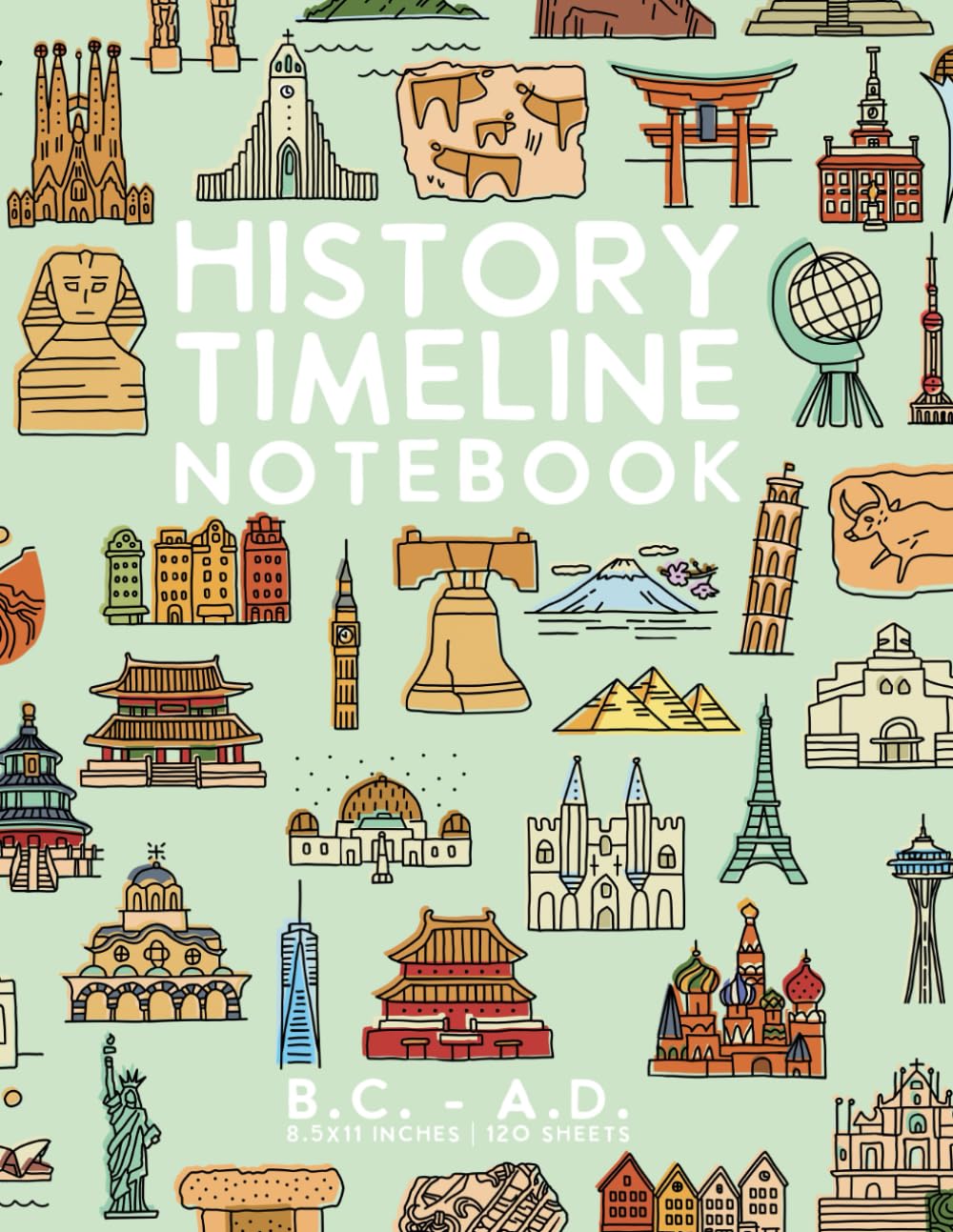 History Timeline Notebook (BC-AD): A Book of Centuries to Record Historical Studies by schoolnest (Seafoam Doodle Series)