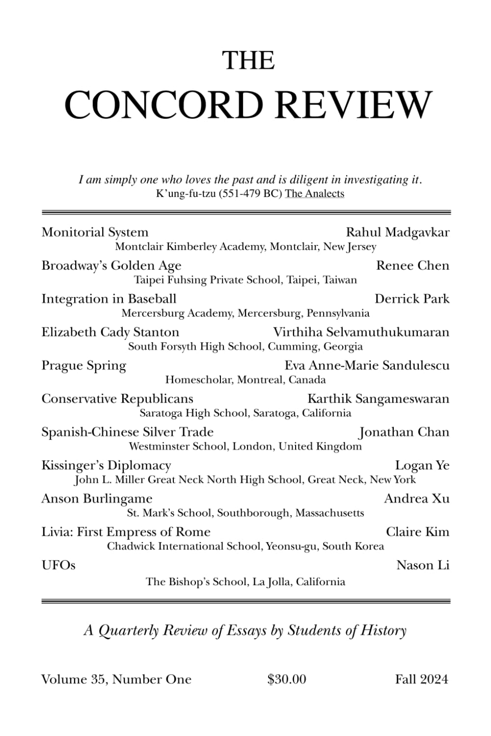 The Concord Review: V35, No. 1, Fall