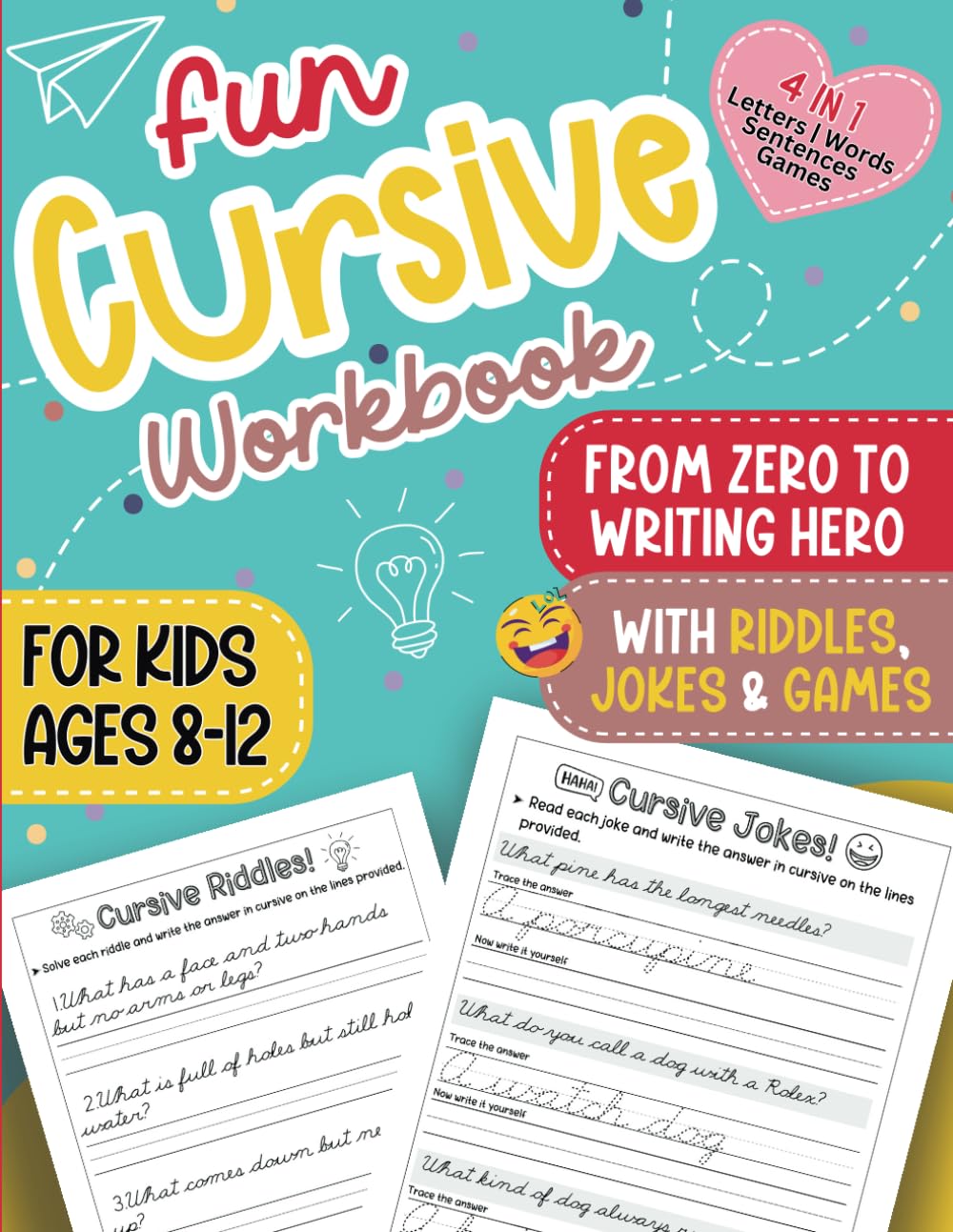 Fun Cursive Workbook For Kids 8-12 — used book cover